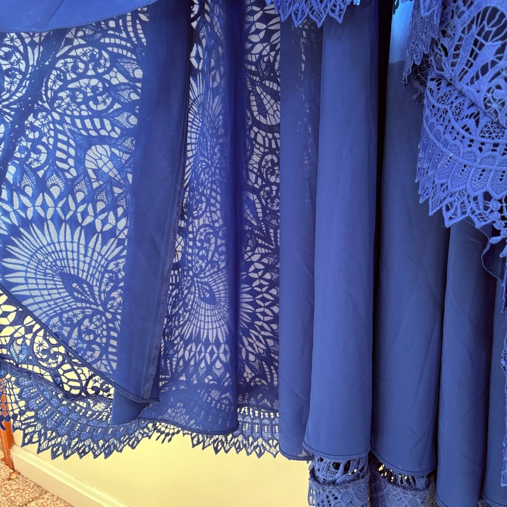 Nicole Miller Blue High Low Embroidered Lace Prom Wedding Guest Dress Gown Sz 8 - Picture 13 of 16